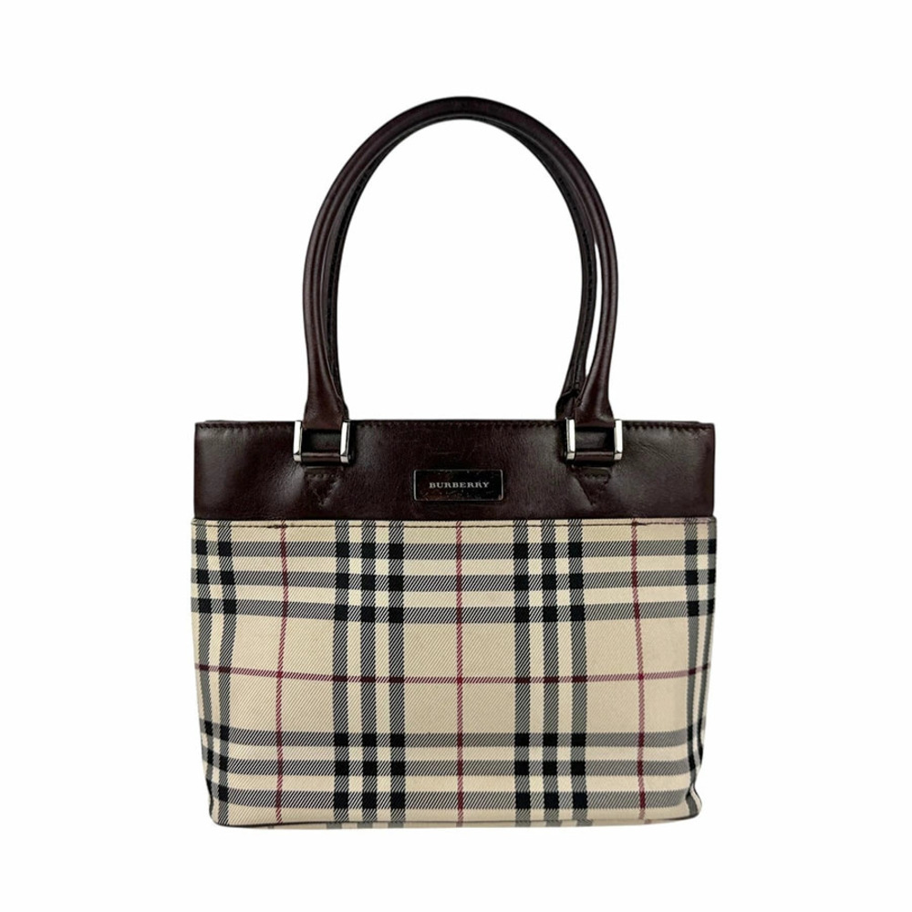 Burberry handbag canvas leather beige brown